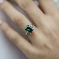 2.75 Ct Emerald Cut Green Emerald Diamond 14K Yellow Gold Over On 925 Silver Solitaire Ring