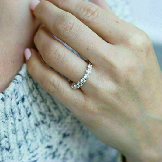 1.5 CT Round Cut Diamond 14K White Gold Over On 925 Sterling Silver Half Eternity Band Ring