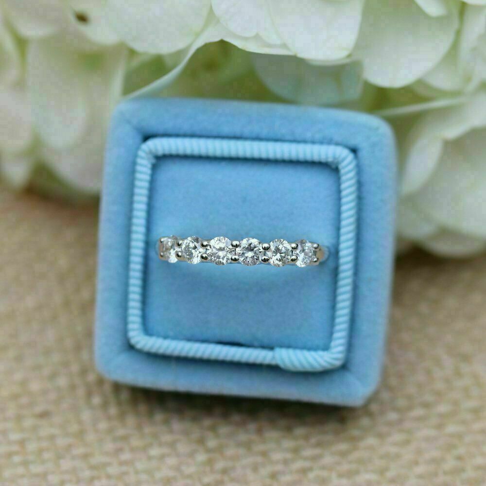 1.5 CT Round Cut Diamond 14K White Gold Over On 925 Sterling Silver Half Eternity Band Ring
