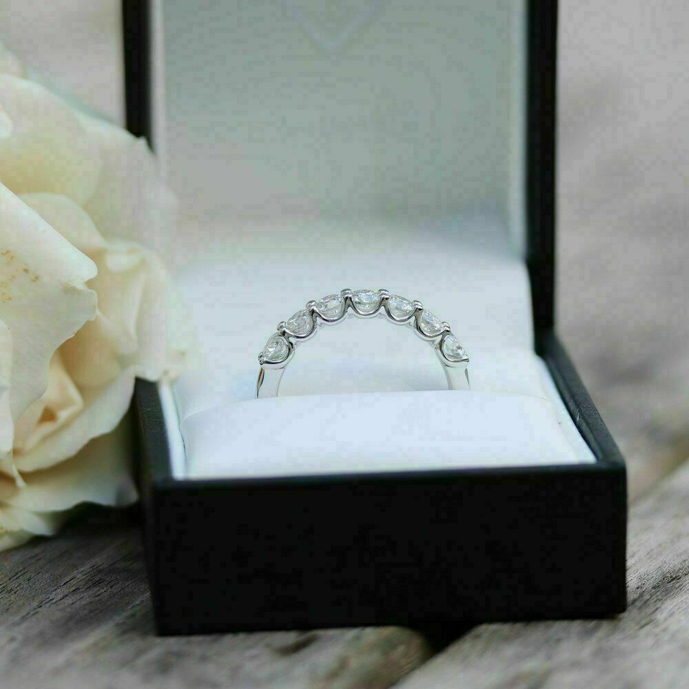 1.5 CT Round Cut Diamond 14K White Gold Over On 925 Sterling Silver Half Eternity Band Ring