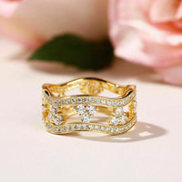 2.75 Ct Round Cut Diamond Yellow Gold Over On 925 Sterling Silver Wave Double Band Engagement Ring
