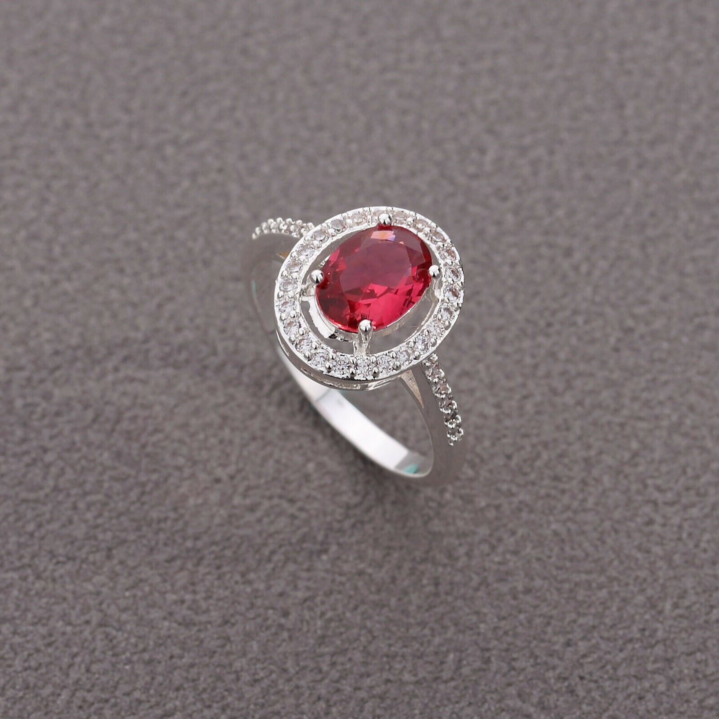 1.20 Ct Oval Cut Red Ruby Diamond 925 Sterling Silver Halo Engagement Ring