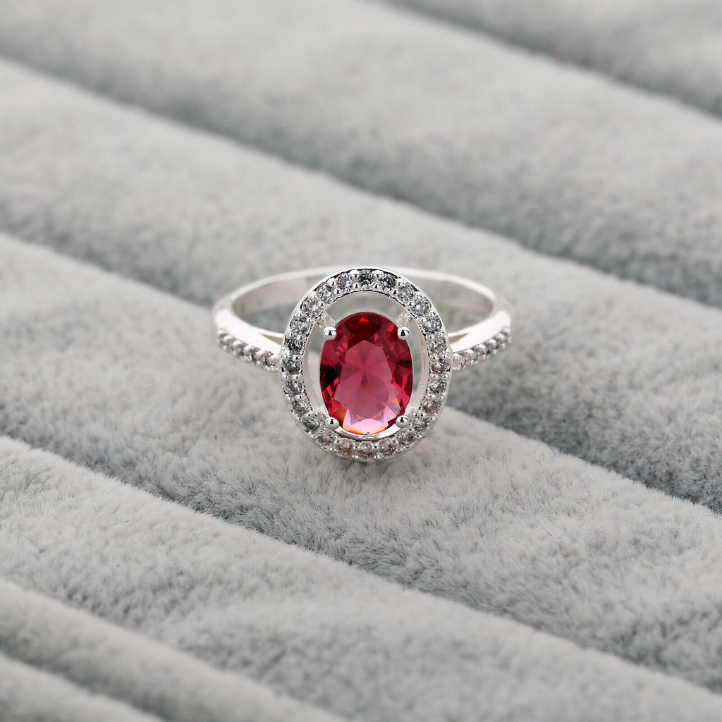1.20 Ct Oval Cut Red Ruby Diamond 925 Sterling Silver Halo Engagement Ring