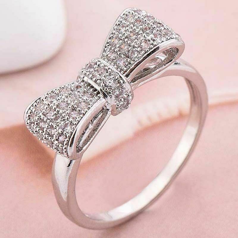 0.75 Ct Round Cut Diamond Pretty Bow Knot Promise Gift Ring In 925 Sterling Silver