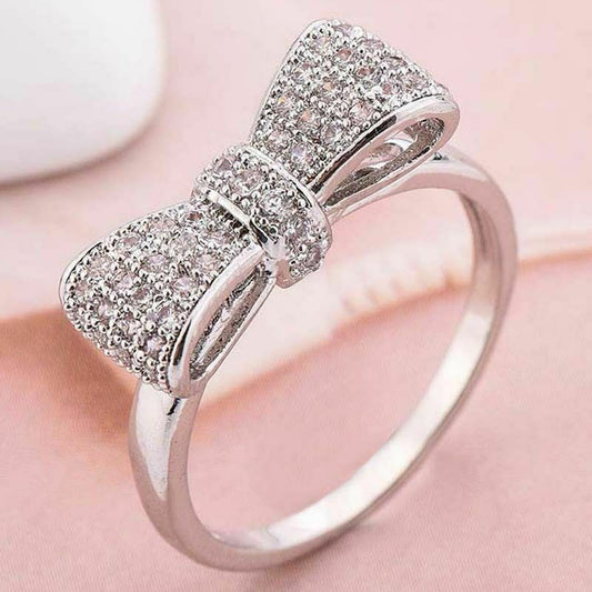 0.75 Ct Round Cut Diamond Pretty Bow Knot Promise Gift Ring In 925 Sterling Silver