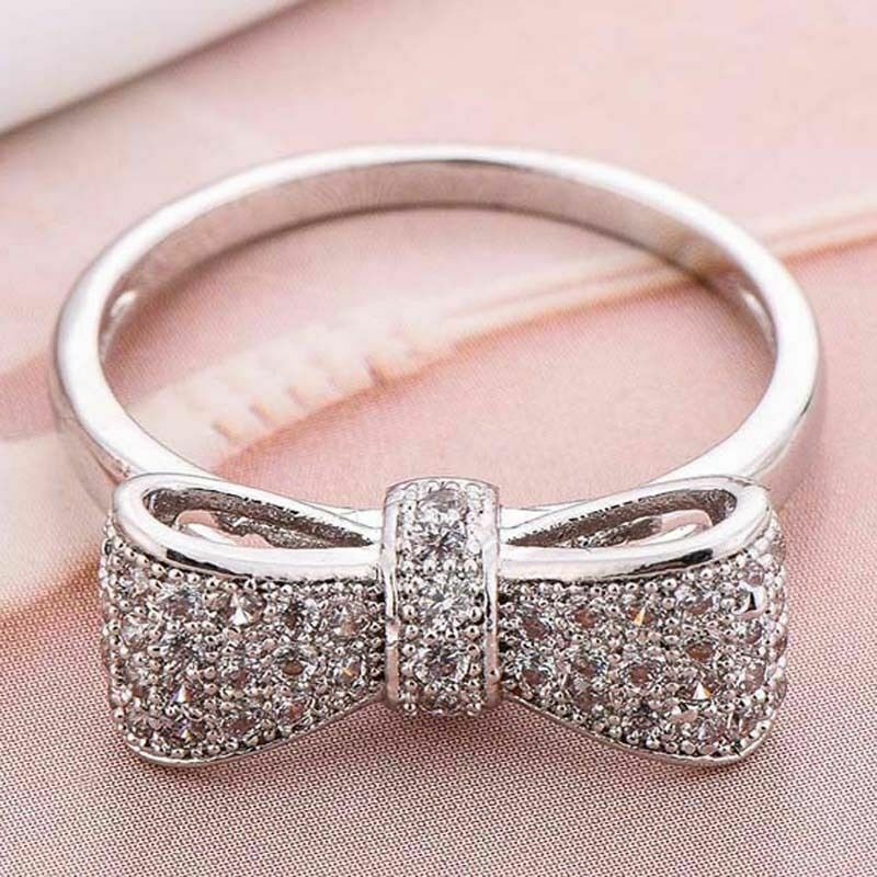 0.75 Ct Round Cut Diamond Pretty Bow Knot Promise Gift Ring In 925 Sterling Silver