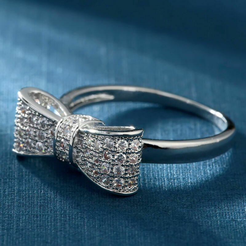 0.75 Ct Round Cut Diamond Pretty Bow Knot Promise Gift Ring In 925 Sterling Silver