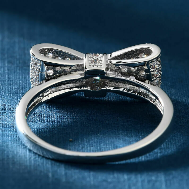 0.75 Ct Round Cut Diamond Pretty Bow Knot Promise Gift Ring In 925 Sterling Silver