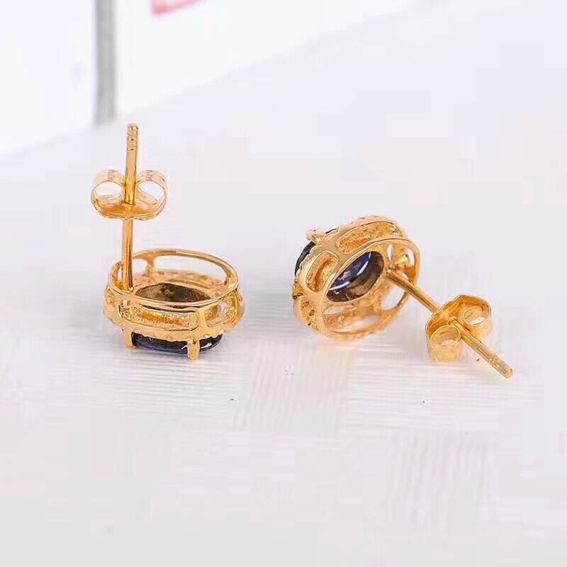 2.25 CT Oval Cut Blue Sapphire 925 Sterling Silver Halo Engagement Stud Earrings