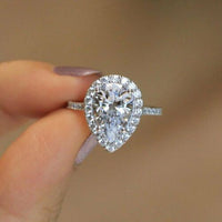 2.25 Ct Pear Cut White Gold Over On 925 Sterling Silver Halo Engagement Ring