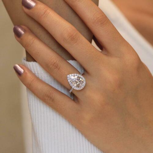 2.25 Ct Pear Cut White Gold Over On 925 Sterling Silver Halo Engagement Ring
