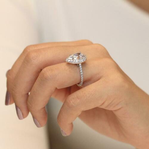 2.25 Ct Pear Cut White Gold Over On 925 Sterling Silver Halo Engagement Ring