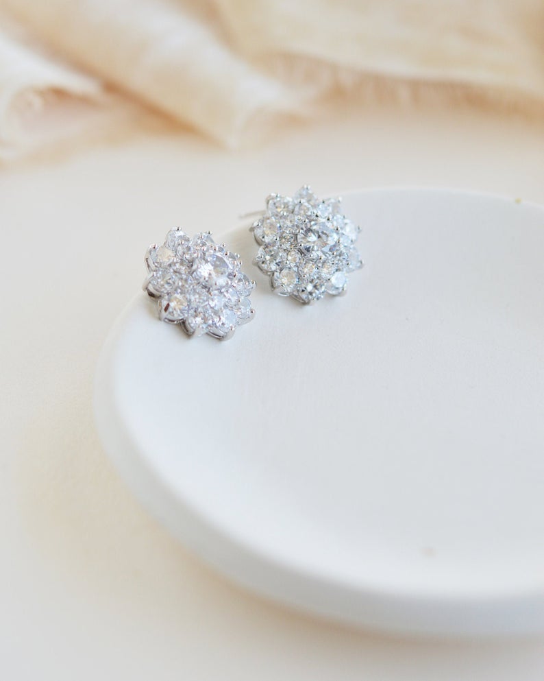 925 Sterling Silver 1.75 Ct Round Cut Diamond Gorgeous Floral Cluster Wedding Earrings