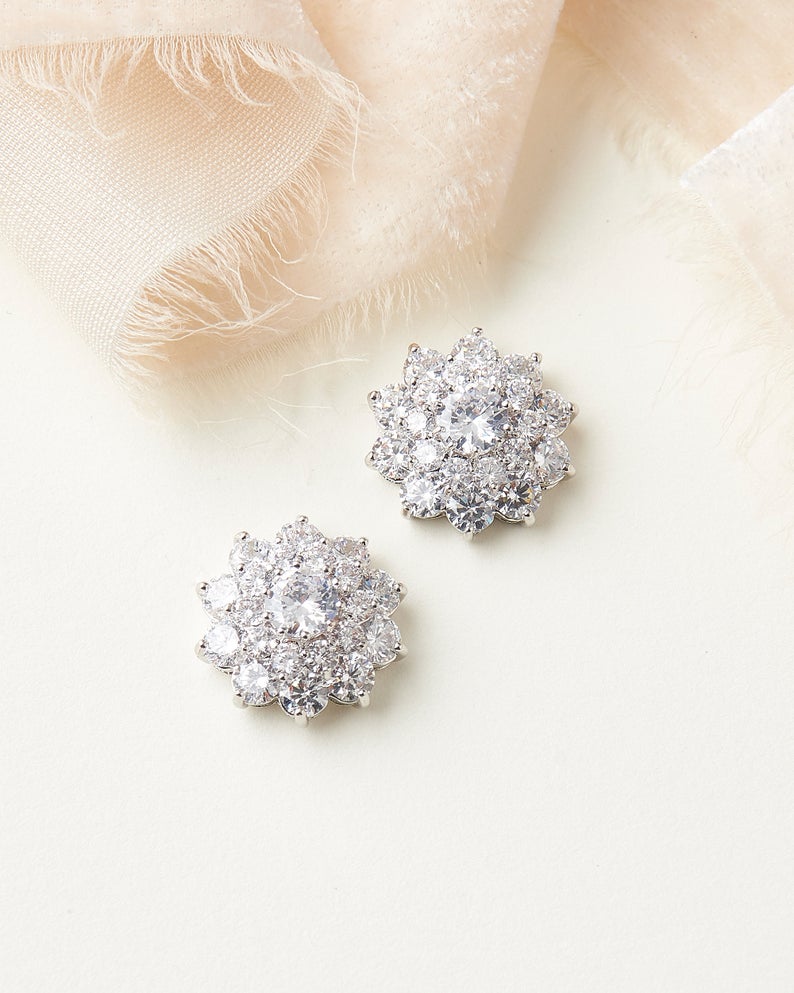 925 Sterling Silver 1.75 Ct Round Cut Diamond Gorgeous Floral Cluster Wedding Earrings