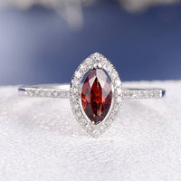 1 CT Marquise Cut Red Garnet Diamond 925 Sterling Silver Halo Wedding Ring