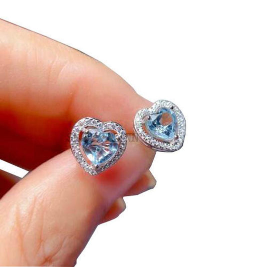 1.50 Ct Heart Shape Aquamarine Diamond 925 Sterling Silver Gorgeous Heart Shape Halo Earrings