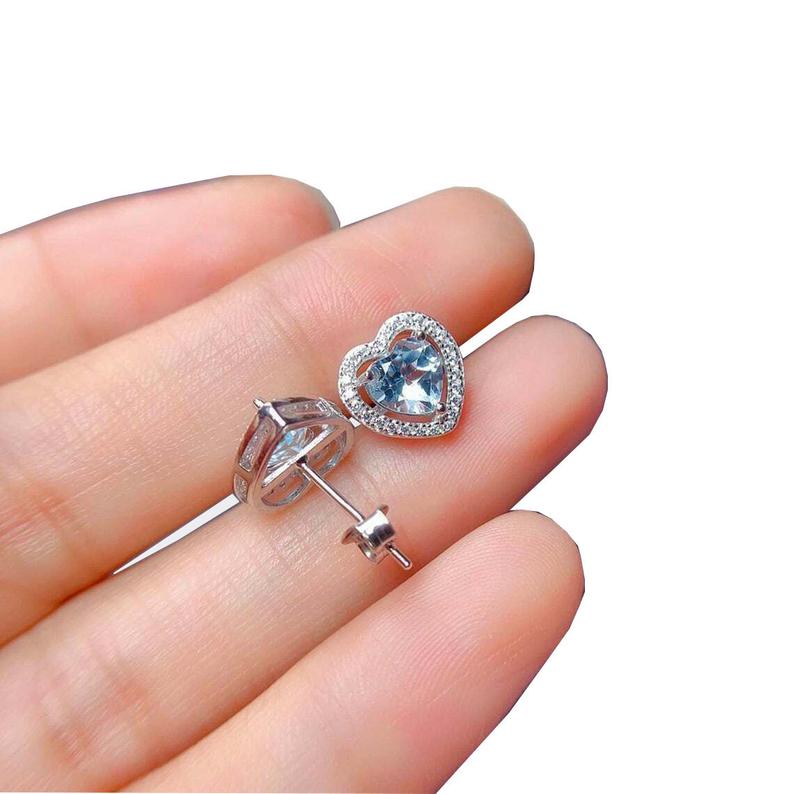 1.50 Ct Heart Shape Aquamarine Diamond 925 Sterling Silver Gorgeous Heart Shape Halo Earrings