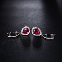 3.75 CT Pear Cut Red Ruby 925 Sterling Silver Halo Drop Dangle Engagement Wedding Earrings