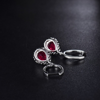 3.75 CT Pear Cut Red Ruby 925 Sterling Silver Halo Drop Dangle Engagement Wedding Earrings