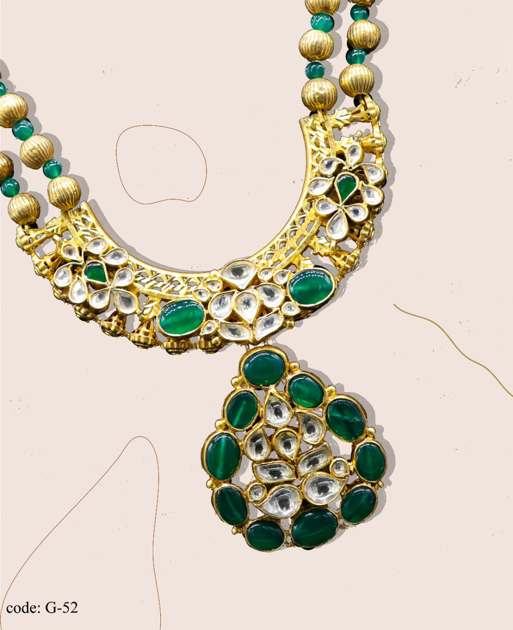 A Dash Of Green in Triveni Classic Kundan Necklace 925 Sterling Silver