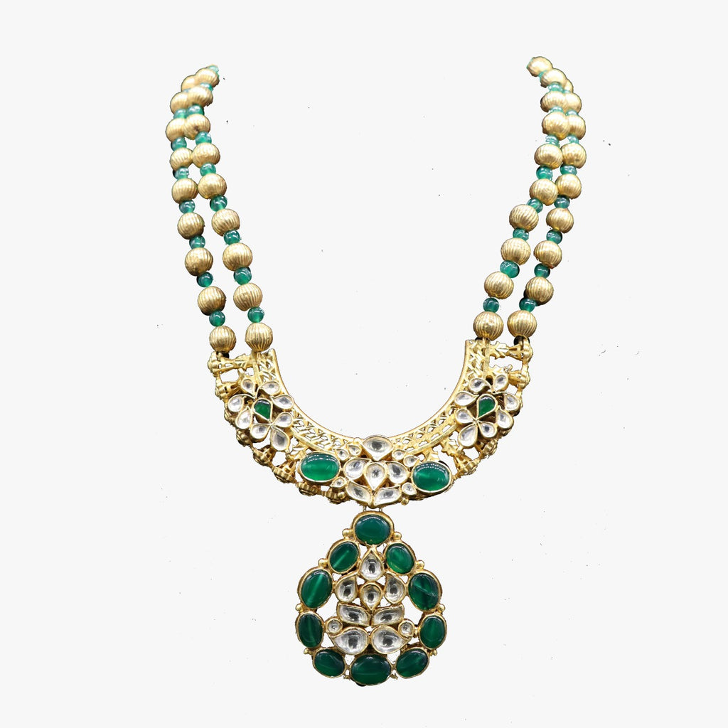 A Dash Of Green in Triveni Classic Kundan Necklace 925 Sterling Silver