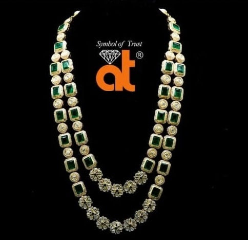 Royal Dark Green Emerald & Cubic Zirconia Antique Vintage 925 Sterling Silver Necklace