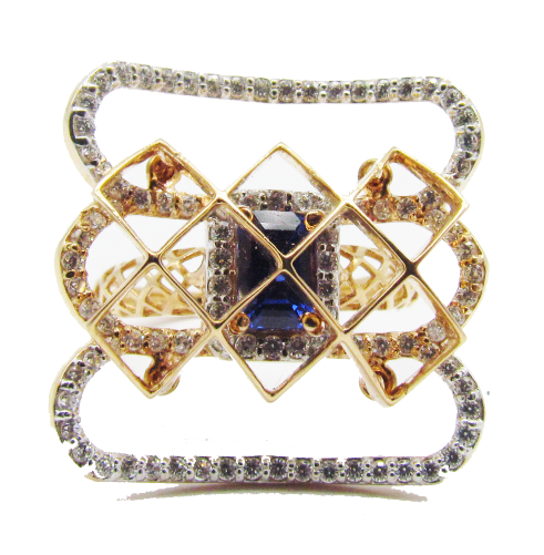 Blue Stone Design Rose Gold Ring