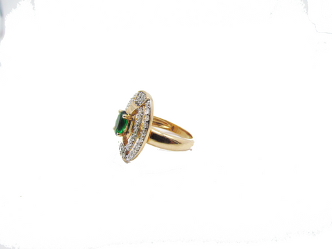 Emerald Oval Engagement Ring Hammered Halo & Thin Gold Hammered Band | MTD