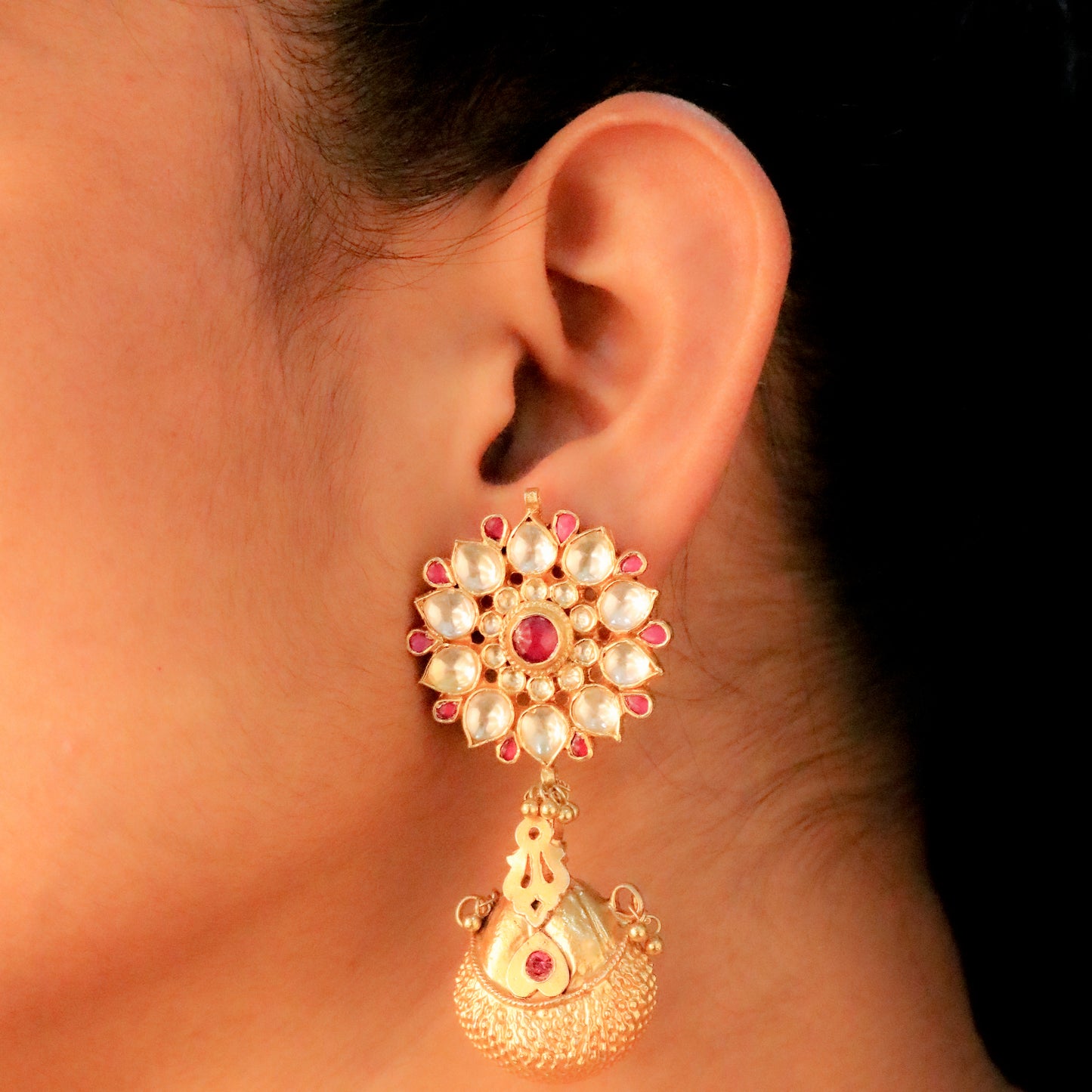 Gold Finish Handcrafted Sterling Silver Triveni Collection  Earring