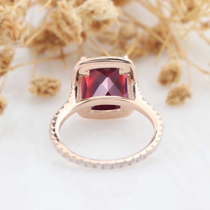 2 Ct Cushion Cut Red Garnet Diamond 925 Sterling Silver Halo Engagement Ring