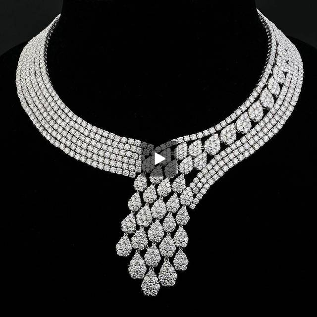 14k White Gold Over 95 CT Round Marquise Cut Diamond Cluster Wedding Necklace - atjewels.in