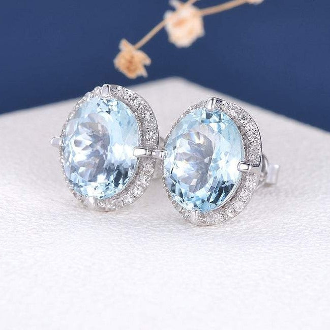 3.20 Ct Oval Cut Aquamarine Diamond 925 Sterling Silver Art Deco Butterfly Stud Earrings