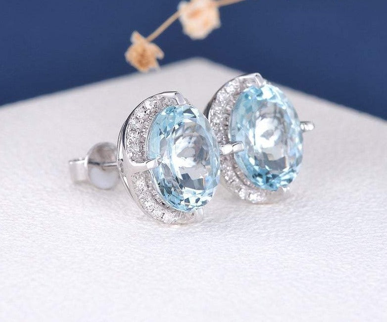 3.20 Ct Oval Cut Aquamarine Diamond 925 Sterling Silver Art Deco Butterfly Stud Earrings