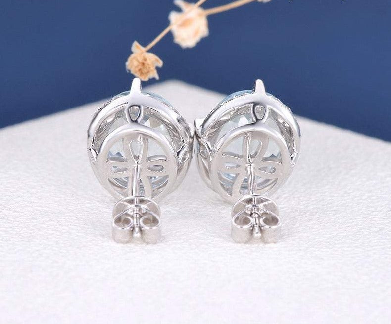 3.20 Ct Oval Cut Aquamarine Diamond 925 Sterling Silver Art Deco Butterfly Stud Earrings