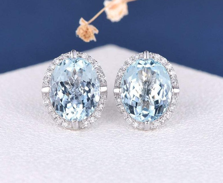 Ct Oval Cut Aquamarine Diamond 925 Sterling Silver Art Deco Butterfly  Stud Earrings