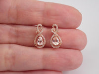 1.75 Ct Pear Cut Morganite Infinity Halo Stud Earrings Rose Gold Over On 925 Sterling Silver