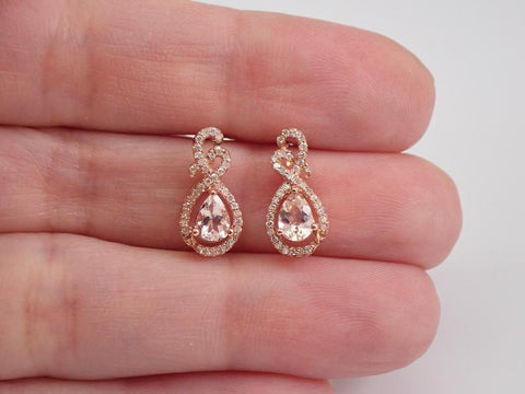 1.75 Ct Pear Cut Morganite Infinity Halo Stud Earrings Rose Gold Over On 925 Sterling Silver