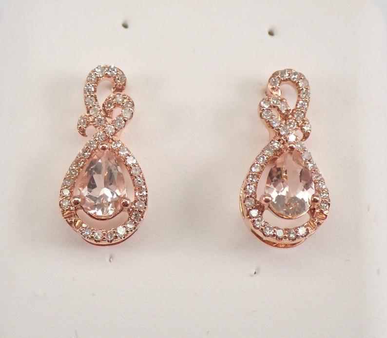 1.75 Ct Pear Cut Morganite Infinity Halo Stud Earrings Rose Gold Over On 925 Sterling Silver