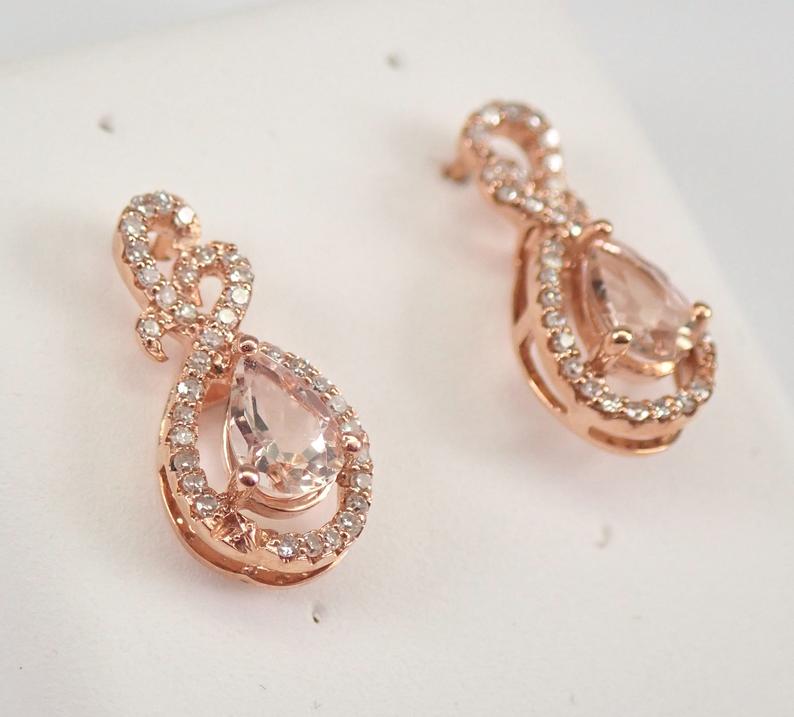 1.75 Ct Pear Cut Morganite Infinity Halo Stud Earrings Rose Gold Over On 925 Sterling Silver