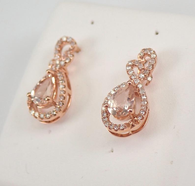 1.75 Ct Pear Cut Morganite Infinity Halo Stud Earrings Rose Gold Over On 925 Sterling Silver