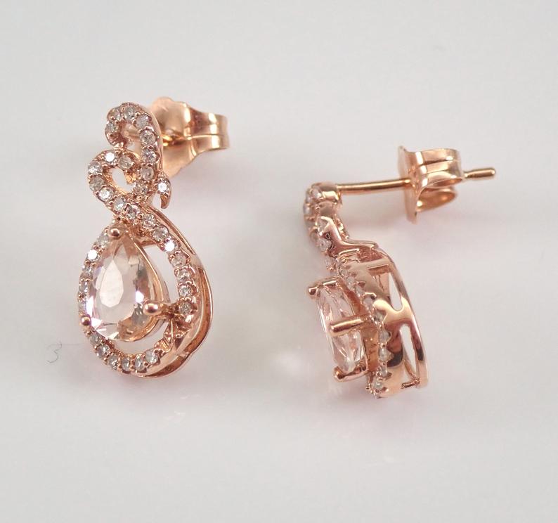 1.75 Ct Pear Cut Morganite Infinity Halo Stud Earrings Rose Gold Over On 925 Sterling Silver