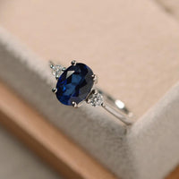 1 Ct Oval Cut Blue Sapphire 925 Sterling Silver Three-Stone Promise Ring