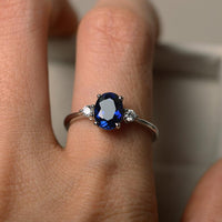 1 Ct Oval Cut Blue Sapphire 925 Sterling Silver Three-Stone Promise Ring