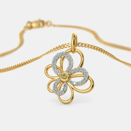 0.75 Ct Round Cut Citrine & White CZ Yellow Gold Over On 925 Sterling Silver Gorgeous Floral Pendant