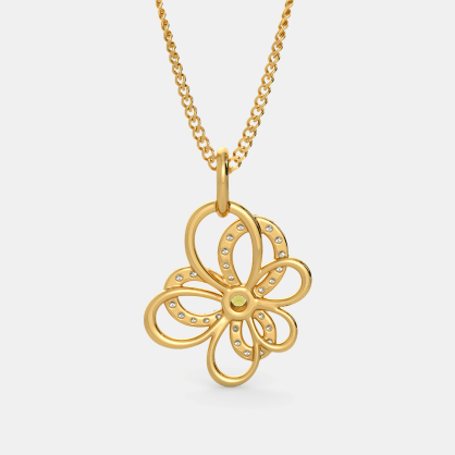 0.75 Ct Round Cut Citrine & White CZ Yellow Gold Over On 925 Sterling Silver Gorgeous Floral Pendant