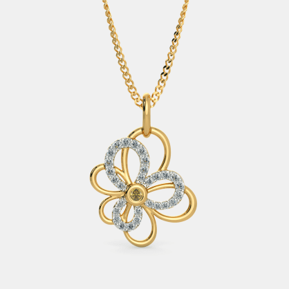 0.75 Ct Round Cut Citrine & White CZ Yellow Gold Over On 925 Sterling Silver Gorgeous Floral Pendant