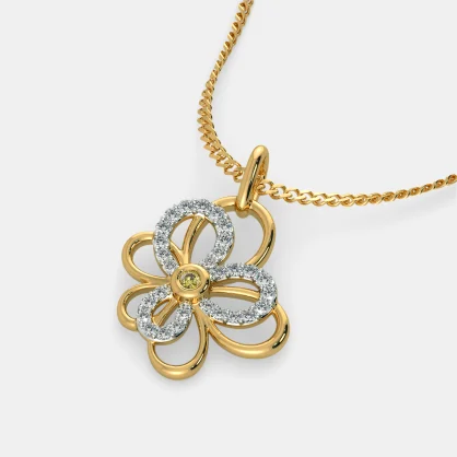 0.75 Ct Round Cut Citrine & White CZ Yellow Gold Over On 925 Sterling Silver Gorgeous Floral Pendant