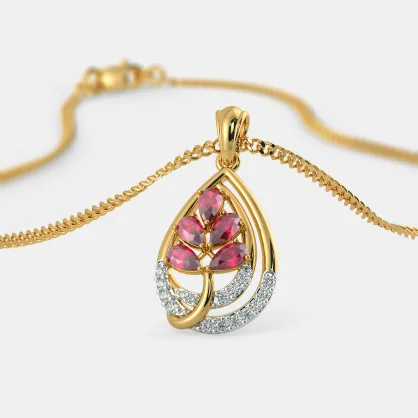 1.50 Ct Pear Cut Red Ruby Yellow Gold Over On 925 Sterling Silver Women's Pendant