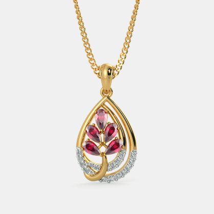 1.50 Ct Pear Cut Red Ruby Yellow Gold Over On 925 Sterling Silver Women's Pendant