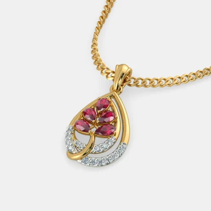 1.50 Ct Pear Cut Red Ruby Yellow Gold Over On 925 Sterling Silver Women's Pendant